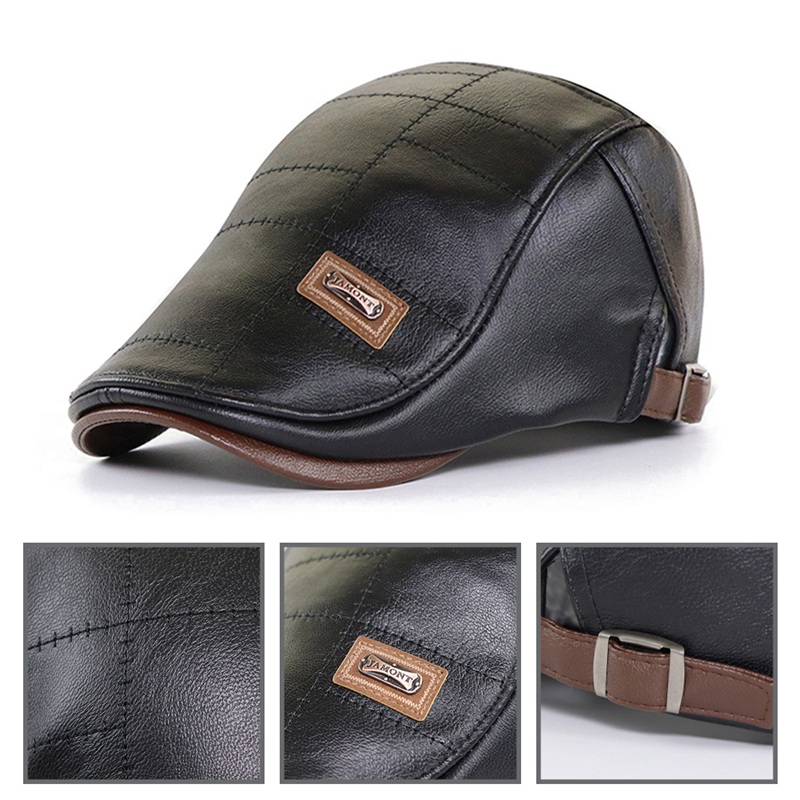 Retro Männer Leder Baskenmütze Hut Flache Kappe Männlich Herbst Winter Warm Einstellbar Hochwertige männer Britischen Stil Baskenmütze kappen