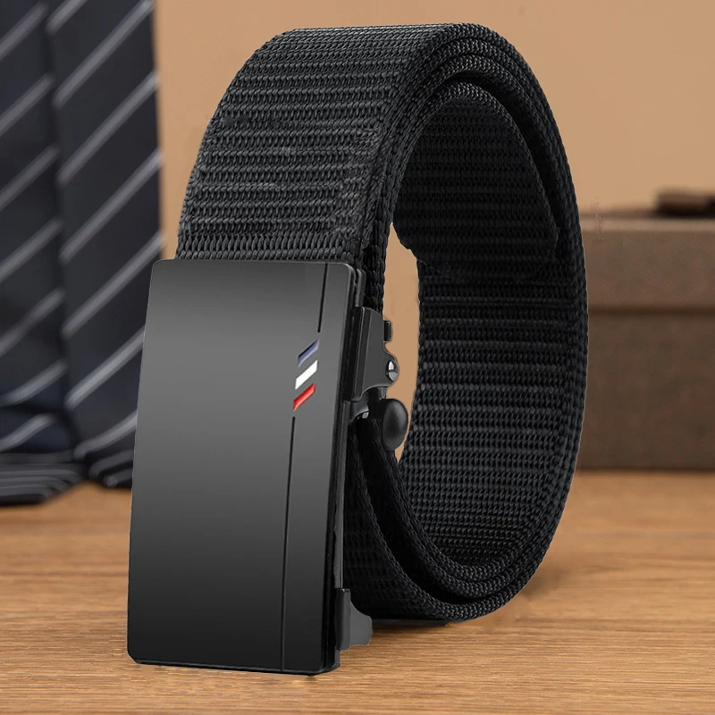 Cinturón informal de nailon para hombre, tela tejida, transpirable, con hebilla automática, correa para deportes al aire libre, cinturón vaquero de moda