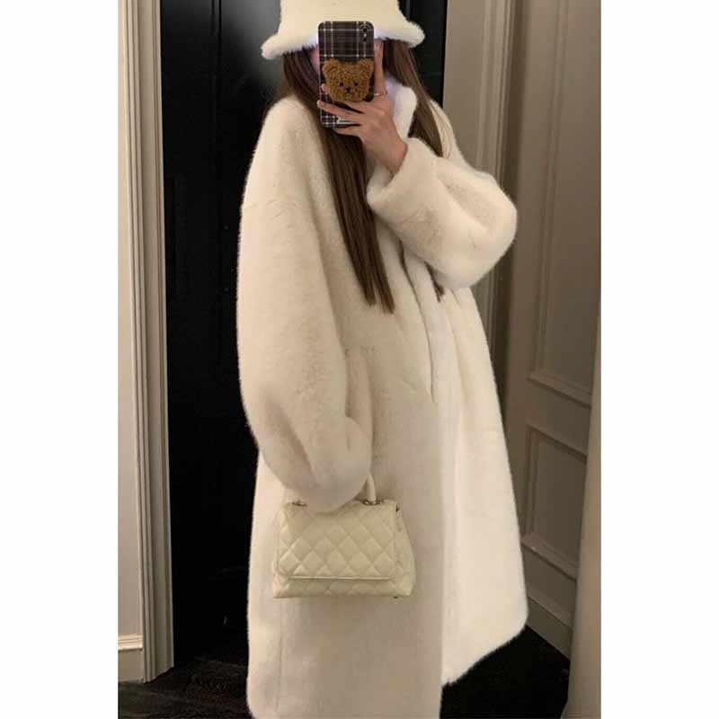สุภาพสตรีแฟชั่นขาตั้งคอ Mink Plush Outwear ผู้หญิงแขนยาว Thicken FUR Coat ฤดูหนาวหญิงยาว Faux FUR JACKET
