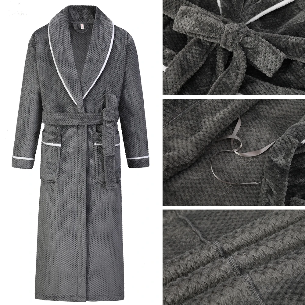 ฤดูหนาว Thicken WARM ผู้ชายชุดนอนเสื้อคลุมอาบน้ําชุดขนาดใหญ่ขนาด 4XL คู่ Flannel Long Robe ชุดนอนหลวมขนแกะปะการัง Homewear