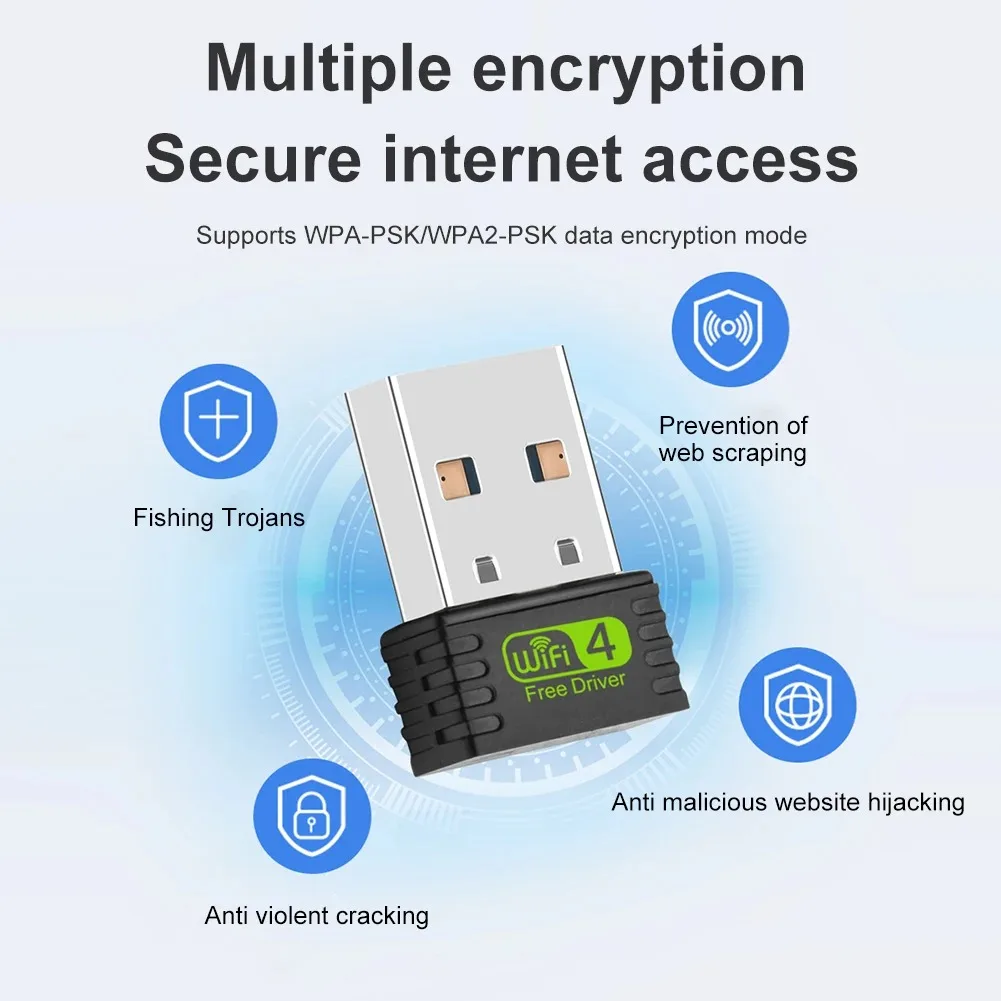 2.4GHz Wireless Network Card WIFI 4 USB Adapter Free Drive USB Ethernet wifi Dongle Lan Card Receiver for PC Laptop Desktop