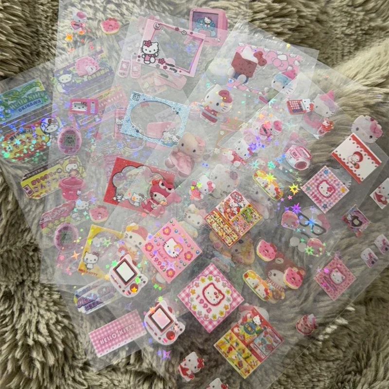 サンリオハローキティアニメフィギュア漫画ステッカー猫 Diy 点滅レーザーステッカーハンドブック素材ステッカーギフト女の子子供のため