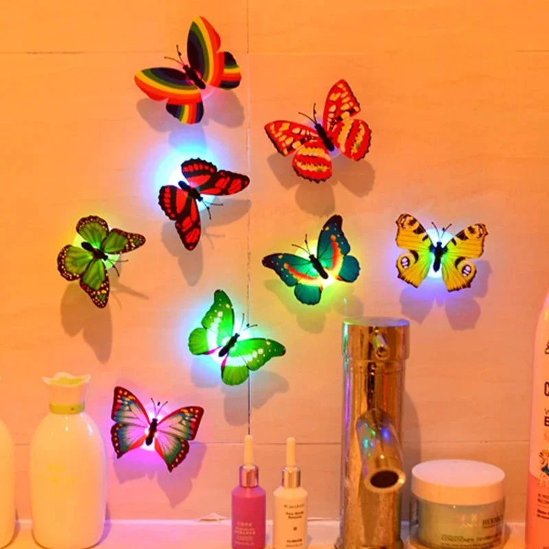 Ranpo 뜨거운 나비 밤 빛 크리 에이 티브 재밌는 다채로운 빛나는 나비 빛 Stickable Diy LED 하우스 장식 벽 조명