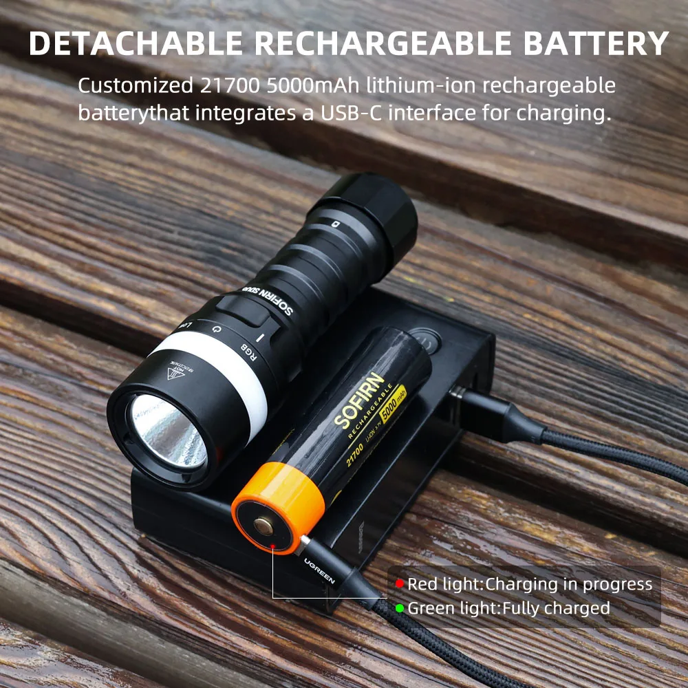 Sofirn SD08 3200lm Range 385m Diving Flashlight Powerful Rechargeable 21700 Underwater Deep Flashlight with 360° RGB Indicator