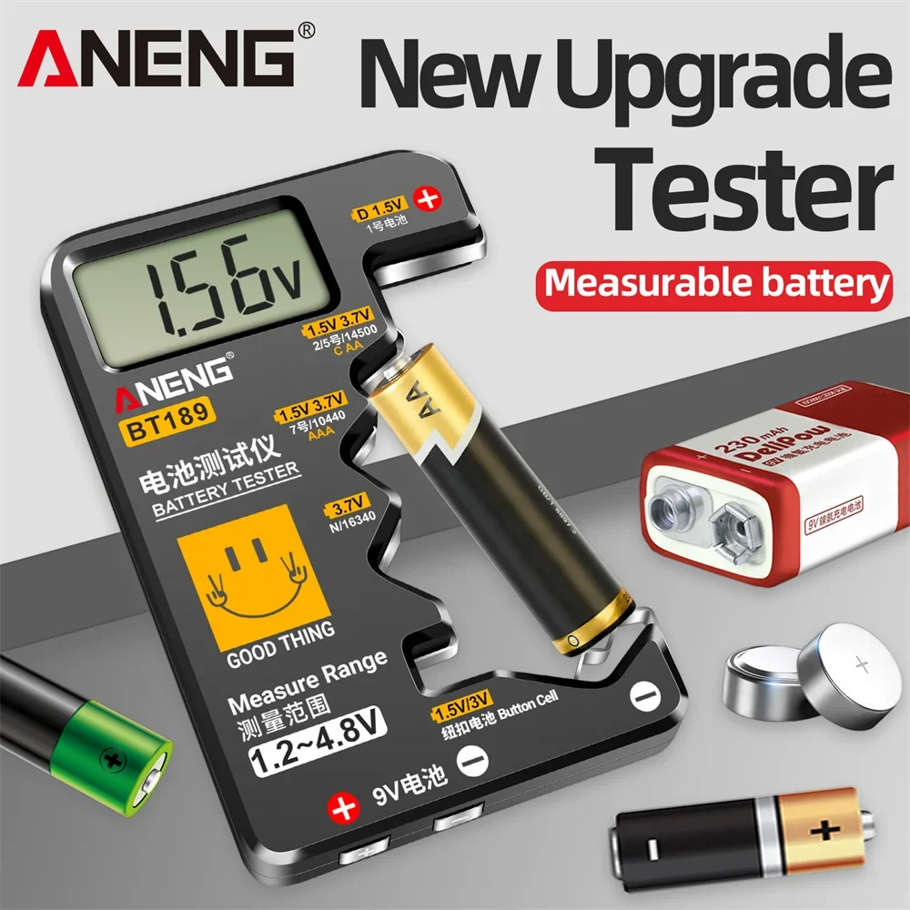 Probador de batería Digital ANENG BT189 voltios para 9V AA AAA C D pila de botón varios tamaños probador de batería Universal para el hogar
