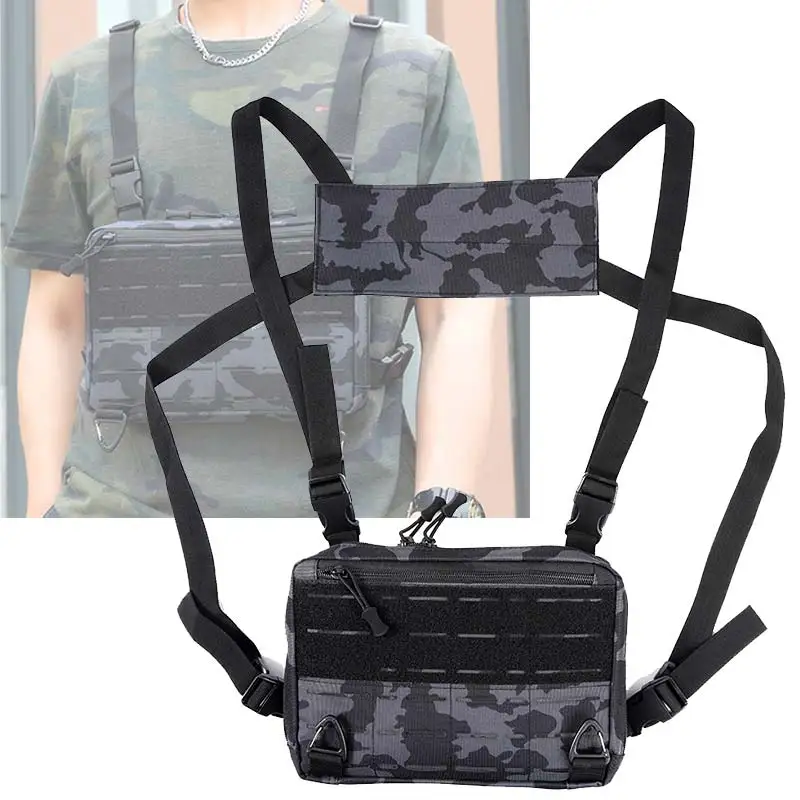 Bolsa Peito Funcional Masculina, Survival CAMO, Kit Molle System, Mochilas para Locomotivas, Bolsas de Colete, Novo, 2022, 24