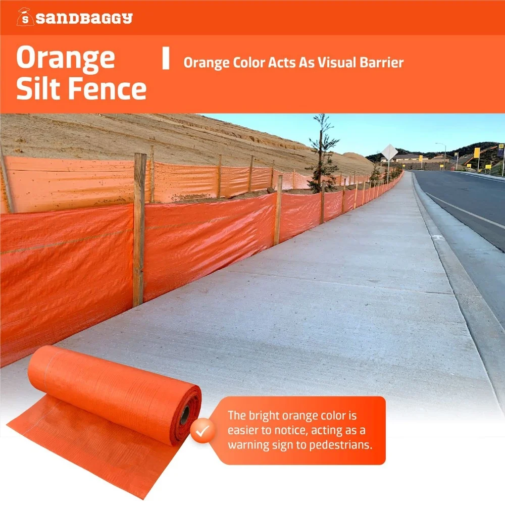 Orange Silt Fence Fabric Rolls 3ft x 500ft Temporary Erosion Control Barrier Sediment Retention Construction Site UV Stabilized