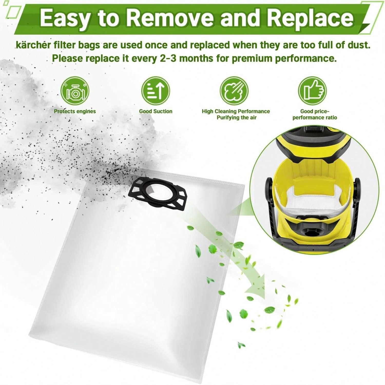 Мешки для пылесоса для пылесоса Kärcher WD4 WD5 WD6 WD5P WD6P MV4 MV5 MV6, мешки для пыли для влажной и сухой уборки для Karcher 2.863-006.0