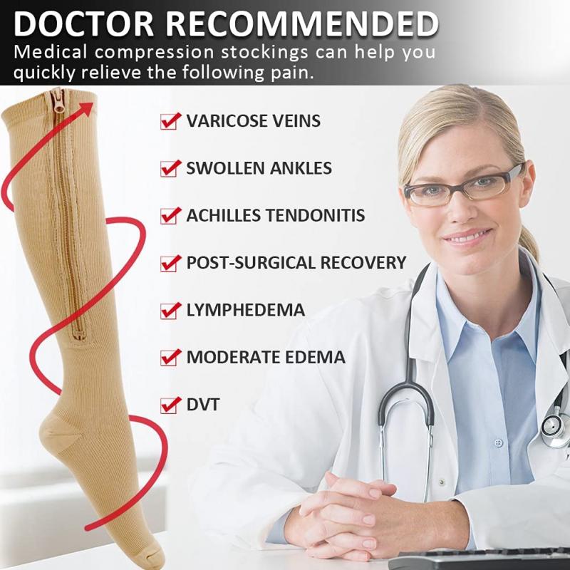 Calcetines médicos de compresión con cremallera para hombre y mujer, medias de presión con punta cerrada de nailon de alta elasticidad para Edema, venas varicosas