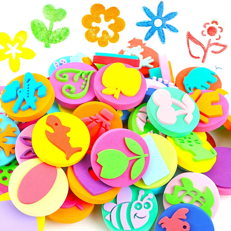 6Pcs/bag Foam Stamps for Painting Cute Animal Smile Face Paint Sponge Seals Art Craft Drawing Tools Kids Early Education Toys