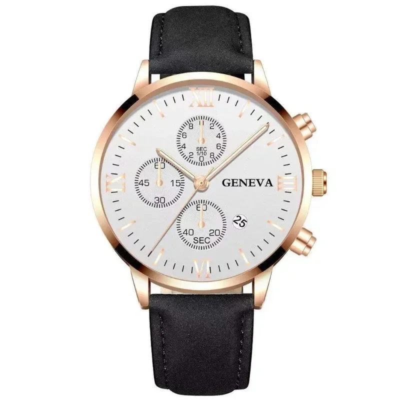 1 reloj de cuarzo negro Para Hombre, reloj con esfera romana, reloj de cuarzo con fecha redonda a la moda Para deportes, Relojes Para Hombres