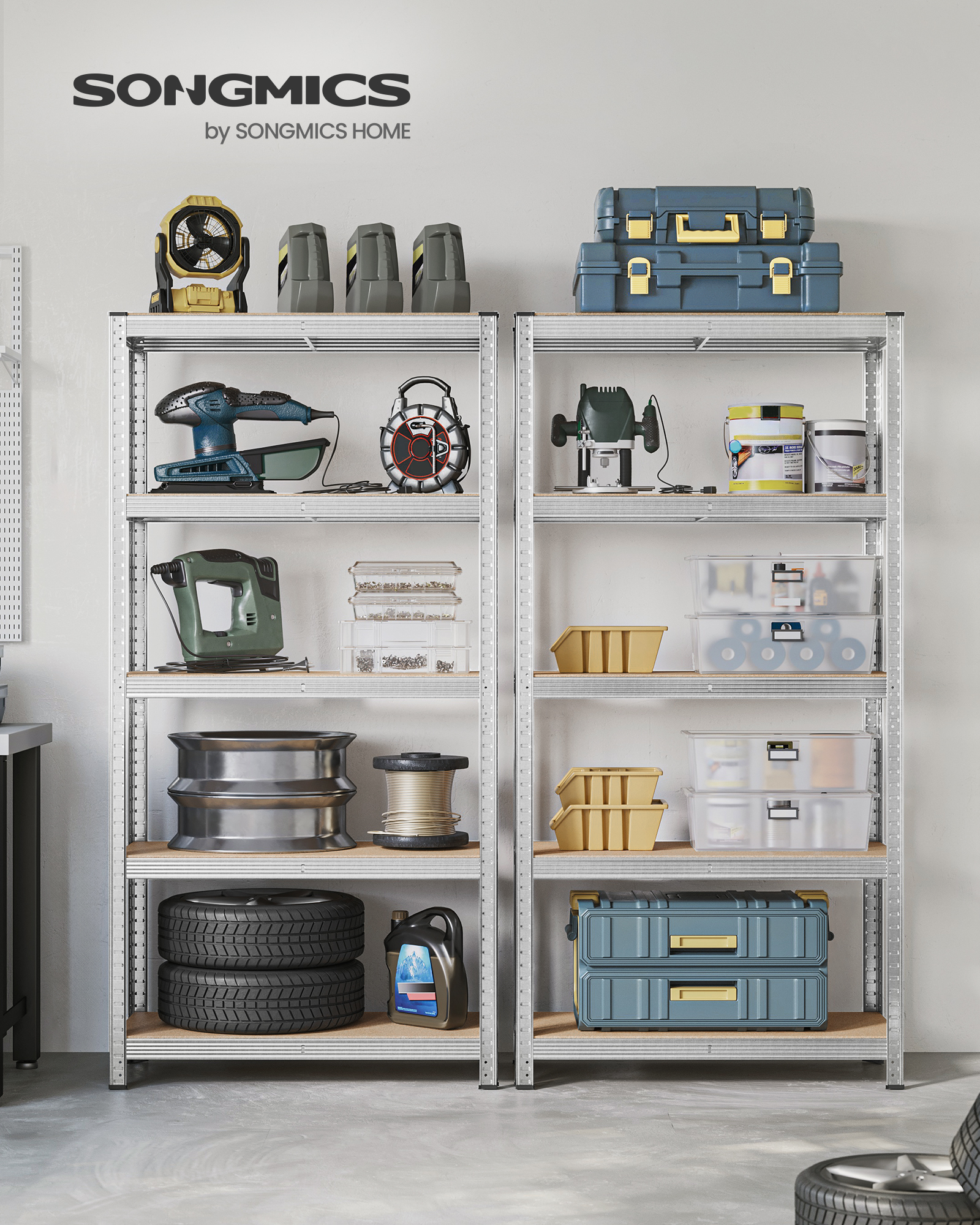 Songmics Stand Rack 2 Set Zware Lage Plank Kelderplank Boekenkast Opbergrek 5 Planken Keuken Plank Plank