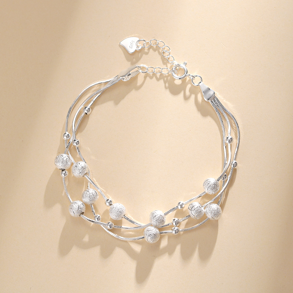 Luxury 925 Sterling Silver Bracelets Lucky Beads Ball Chain Bracelet for Women Fashion Party Wedding Bling Jewelry Gift Charms