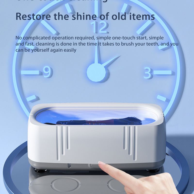 Limpador ultrassônico de 48khz, limpador de óculos de joias usb com luz azul, portátil, automático, anel, brinco, esterilizador