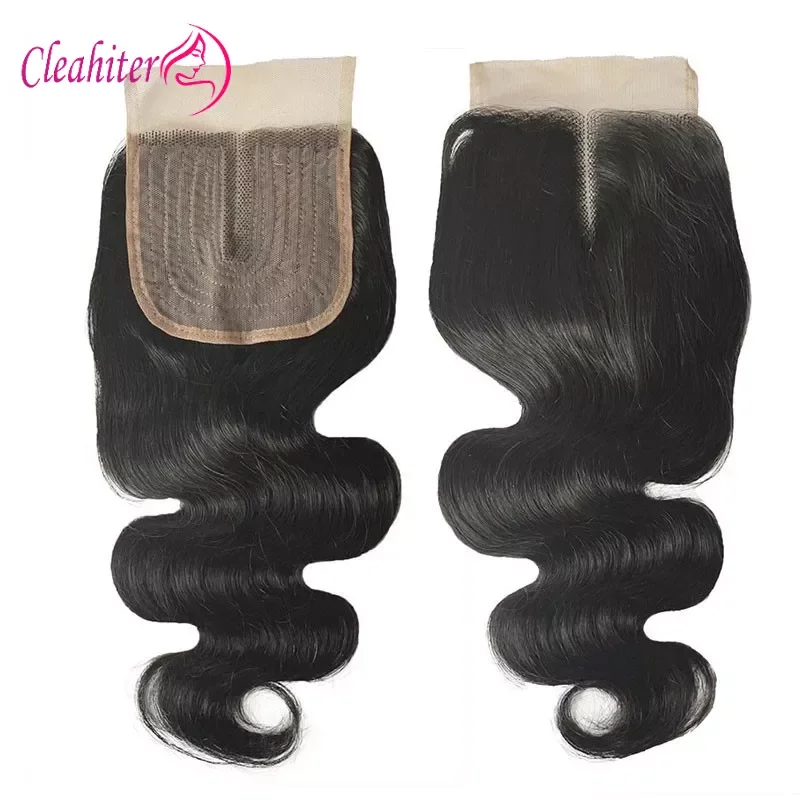 Cierre de cabello humano ondulado 4x1, encaje en T, cierre de parte media, cabello indio crudo prearrancado con pelo de bebé, Color Natural