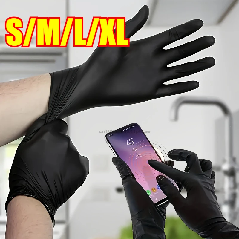 Guantes de látex Xl negros, guantes de Pvc, guantes desechables de nitrilo, limpieza del hogar, industria del coche, herramientas de jardinería y cocina