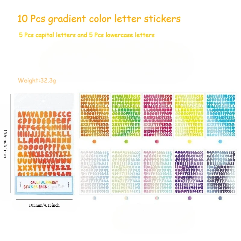 10 pçs gradiente colorido números do alfabeto adesivos decorativos material adesivo scrapbooking etiqueta diário copo telefone diário planejador