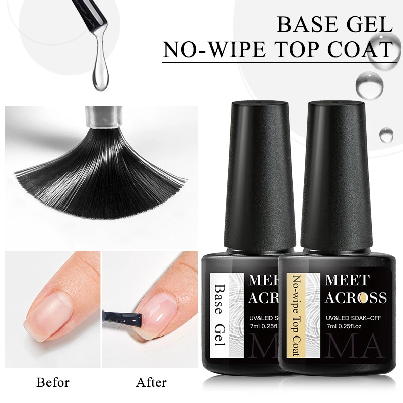 พบกับข้าม 7ml Base Top Coat เจล Polish Soak Off กึ่งถาวร UV เจลเล็บเคลือบเงาฐานเจล Top Coat เจลเคลือบเงาเล็บ