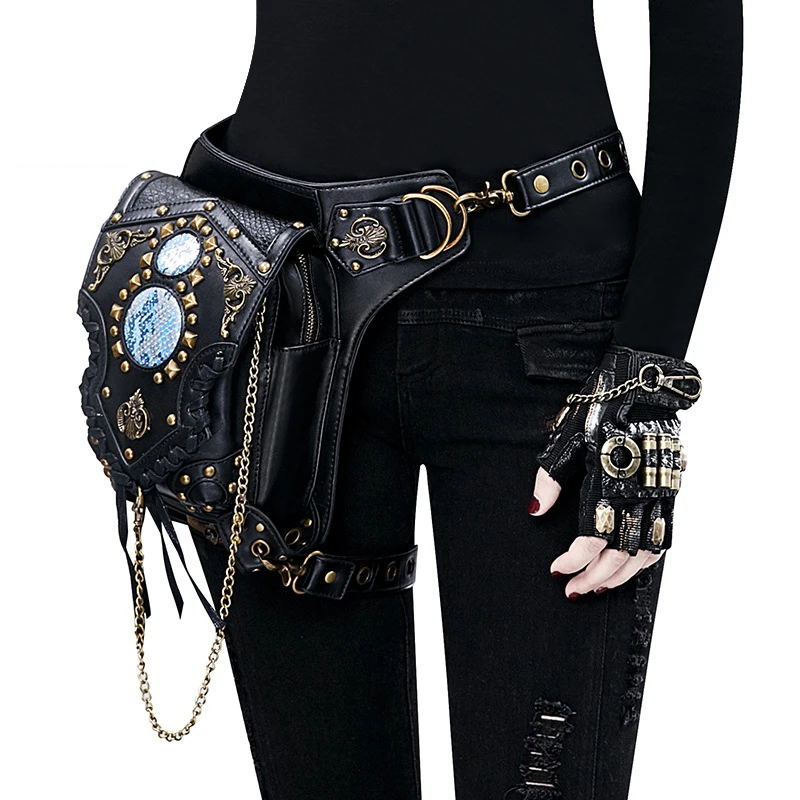 Mode Taille Tasche Neue Steampunk Eine Schulter Schräg Kreuz Tasche Kette Tasche frauen Taille Tasche Männer der Trend bein tasche Packs geldbörse