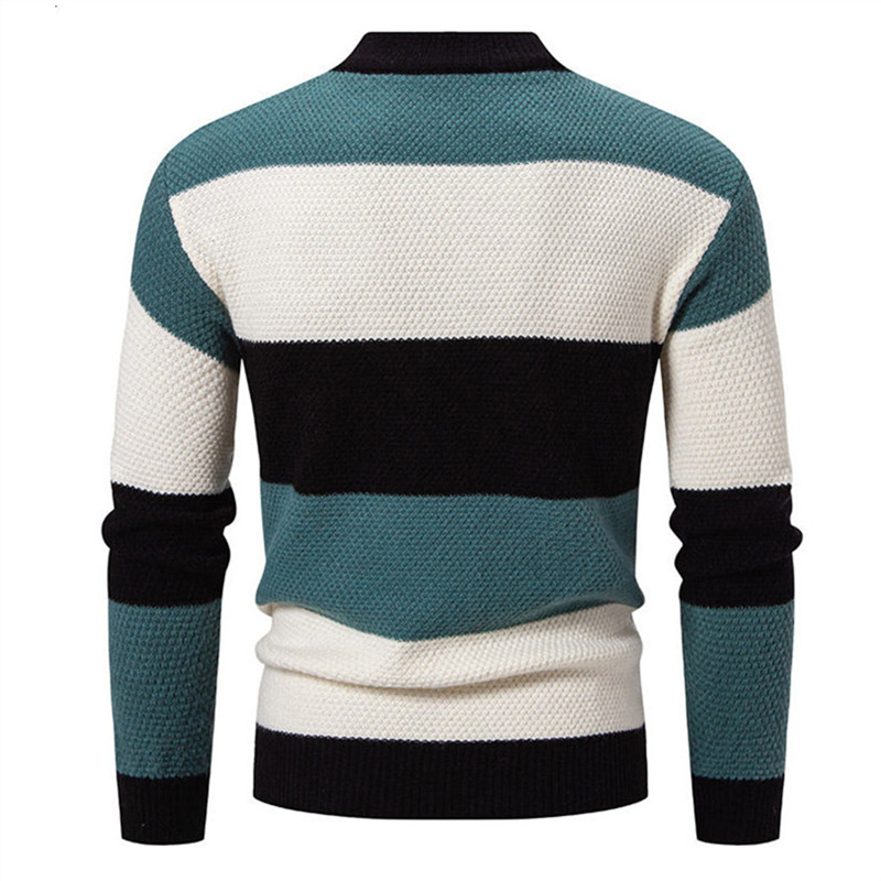 Suéter de punto de retales a la moda para hombre, jerséis de punto de manga larga con cuello simulado para otoño e invierno, suéter informal de vitalidad juvenil para hombre