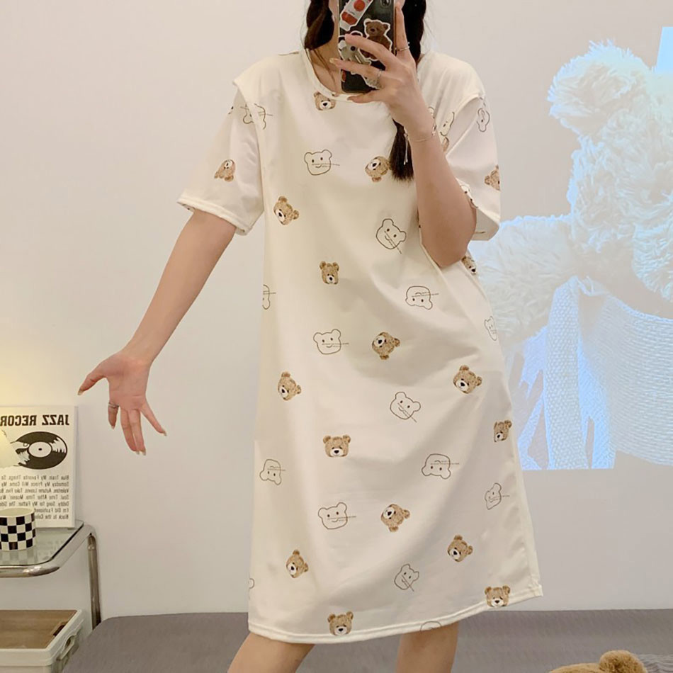 Cute Cartoon Nursing Maternity Clothings Pregnant Women Plus Size Spring Summer Nightgown Easy Access Breastfeeding Dresses