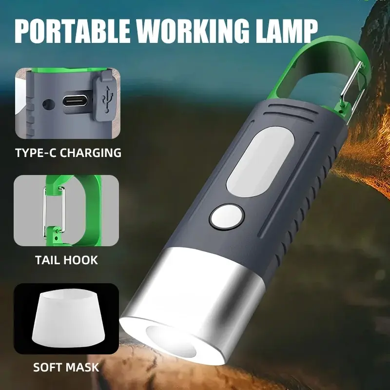 Mini comoda torcia da campeggio a LED ad alta potenza, 3 LED e luci laterali TelescopicZoom Luce impermeabile, paralume