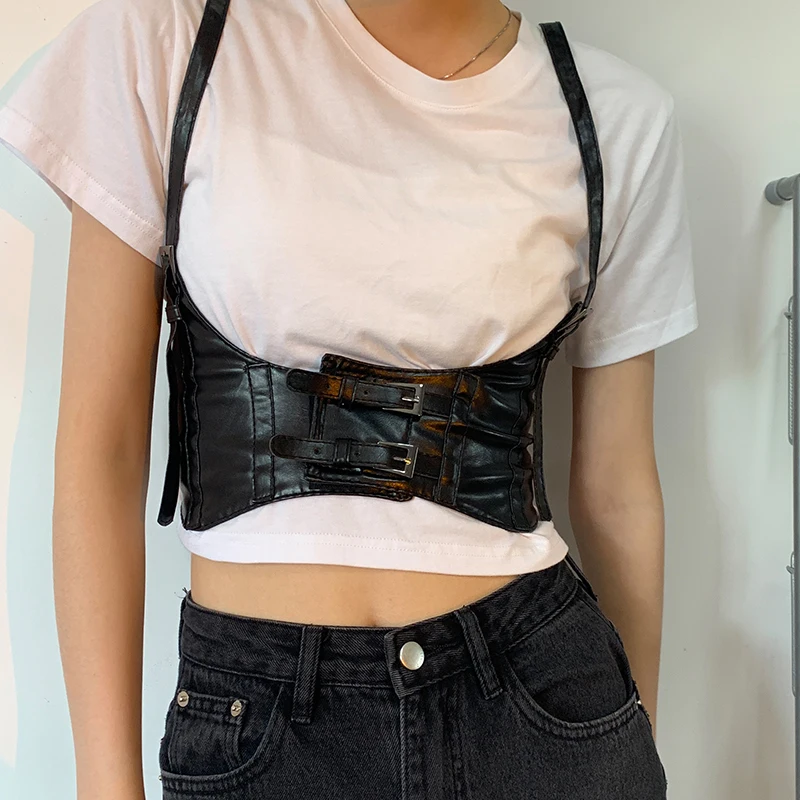 Fashionable Shoulder Strap Style Waistband Black Sweet and Cool Girl Suspender for Shirts Summer