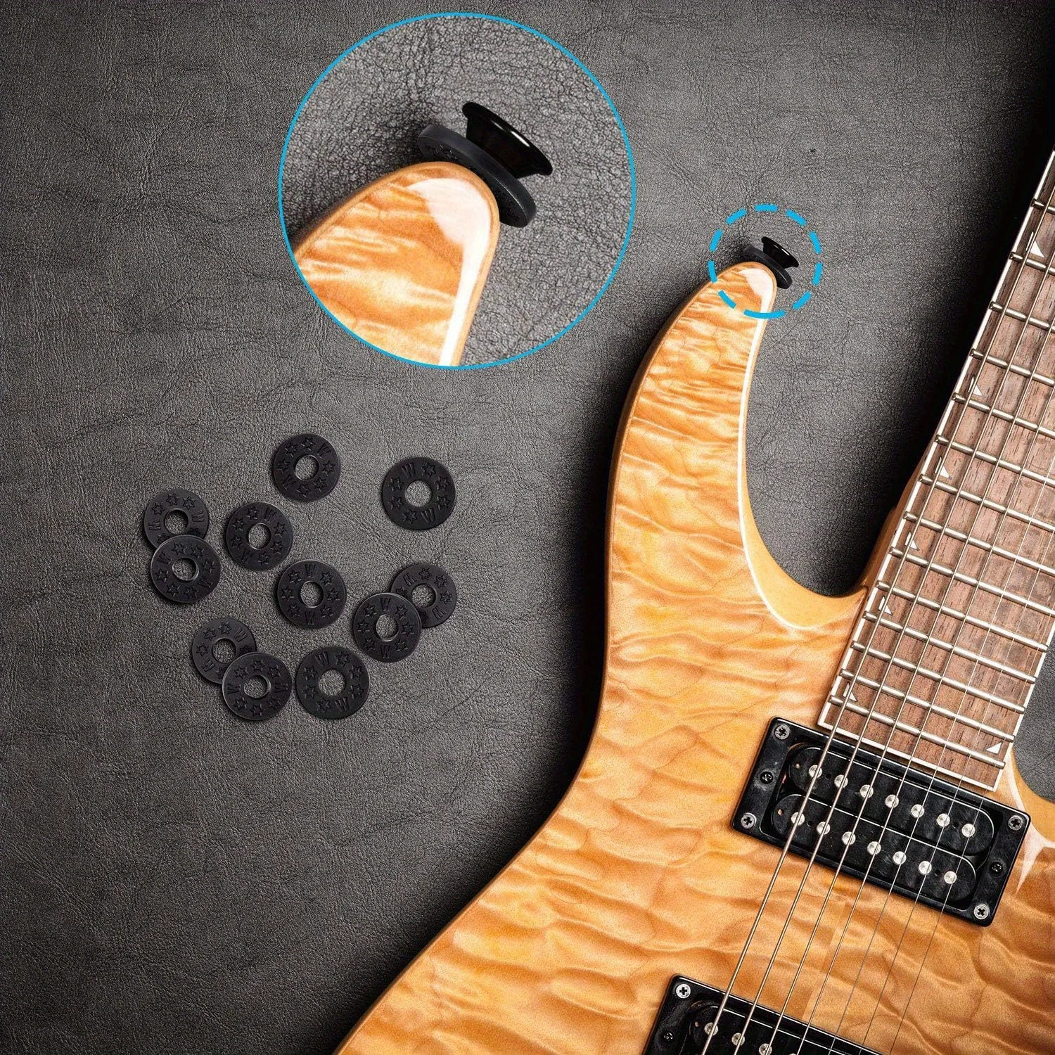 Serrature professionali per tracolla in gomma da 10 pezzi per chitarra elettrica e basso - Serrature per tracolla per chitarra sicure e sicure con guarnizione e rondella