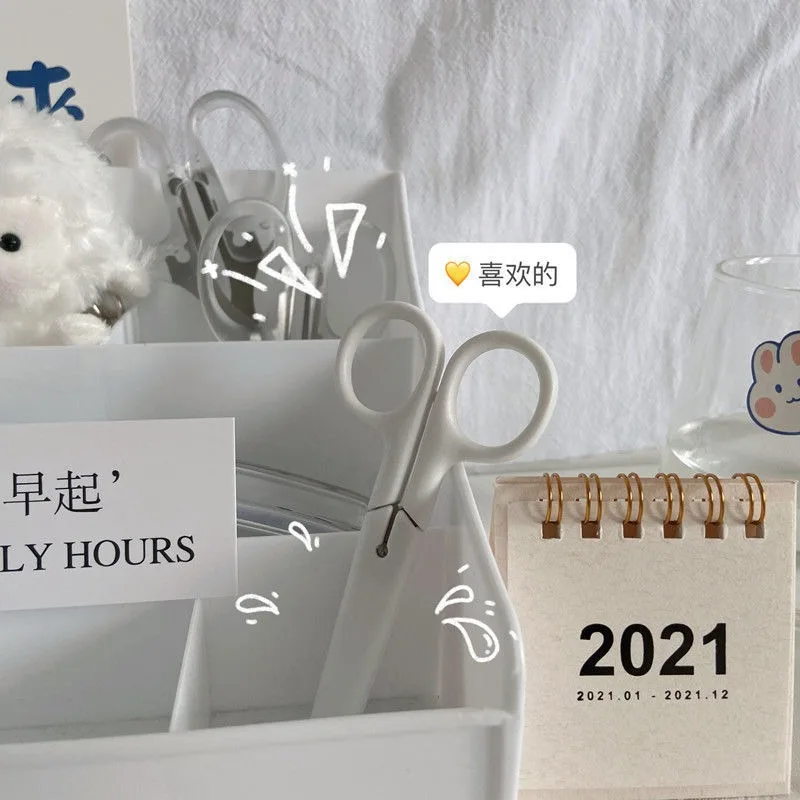 1pc 보호 뚜껑이있는 간단한 순수한 흰색 편지지 가위 안전한 아이 수제 예술 스테인레스 스틸 가위 학교 용품