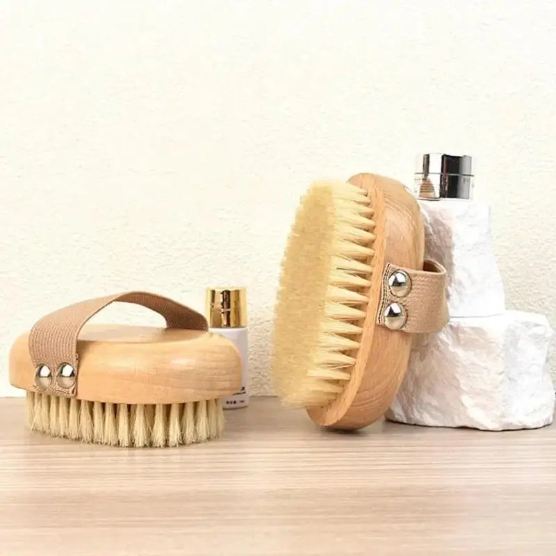 SPA Wooden Body Brush Natural Boar Bristle Organic Dry Skin Body Brush Bamboo Wet Back Shower Brushes Exfoliating Bathing Brush