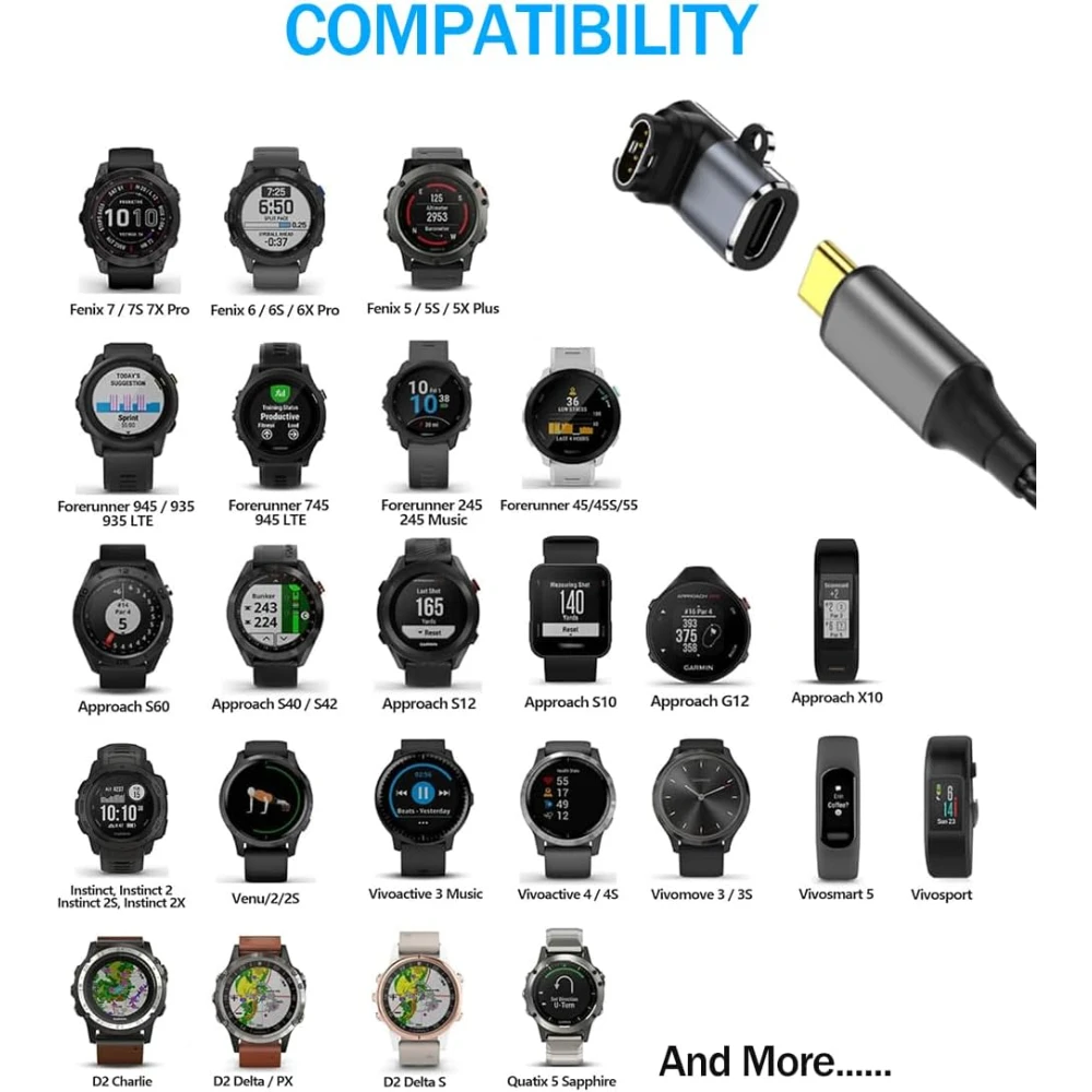 สายชาร์จ USB-C สำหรับนาฬิกา Garmin Fenix 8 7 7S 7X 6S 6 Forerunner 955 965 970 740 Instinct 3 2 2X 2S