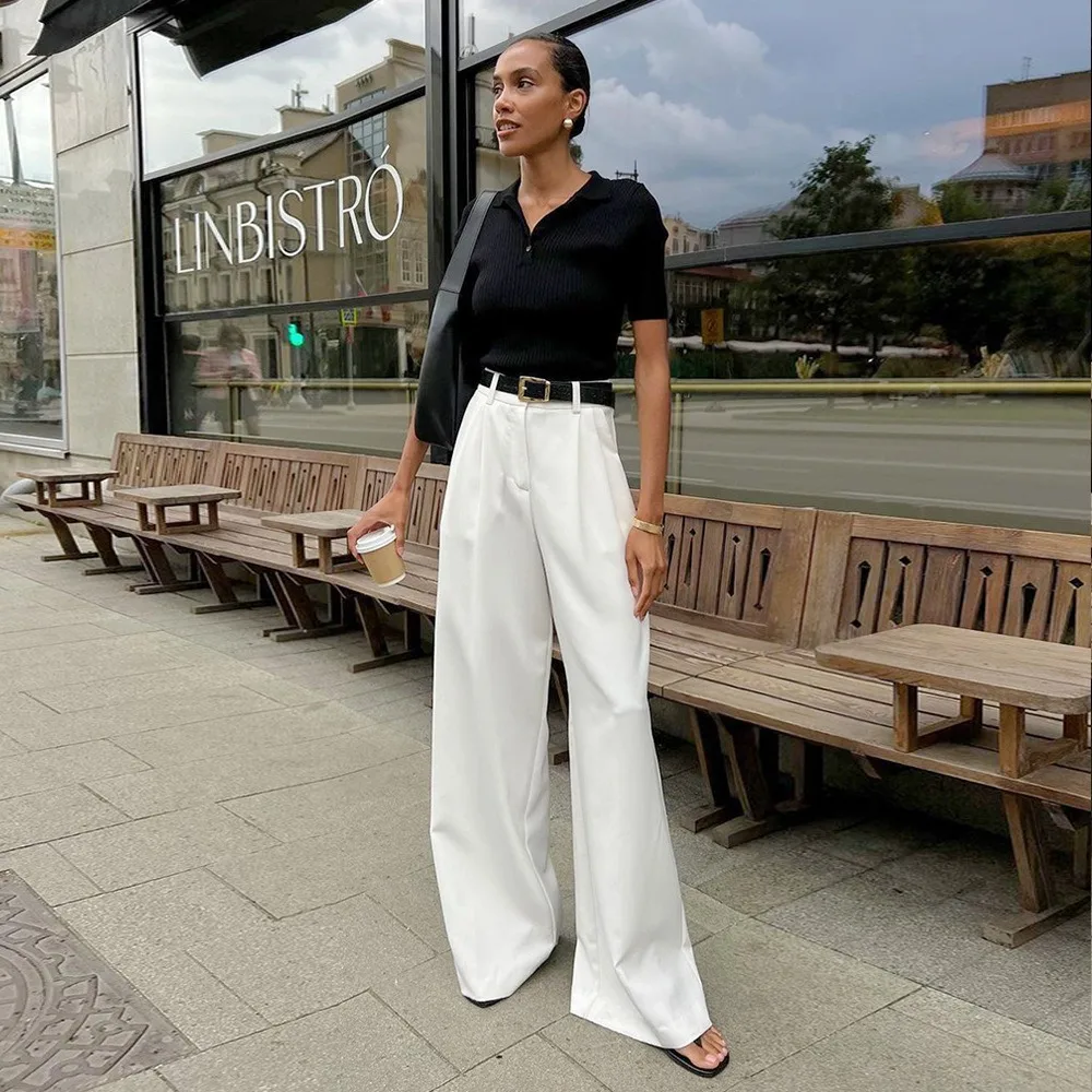 Light Luxury White Women Wide Leg Pants Spring and Autumn Temperament Versatile Commuting Leisure High Waist Straight Leg Pants