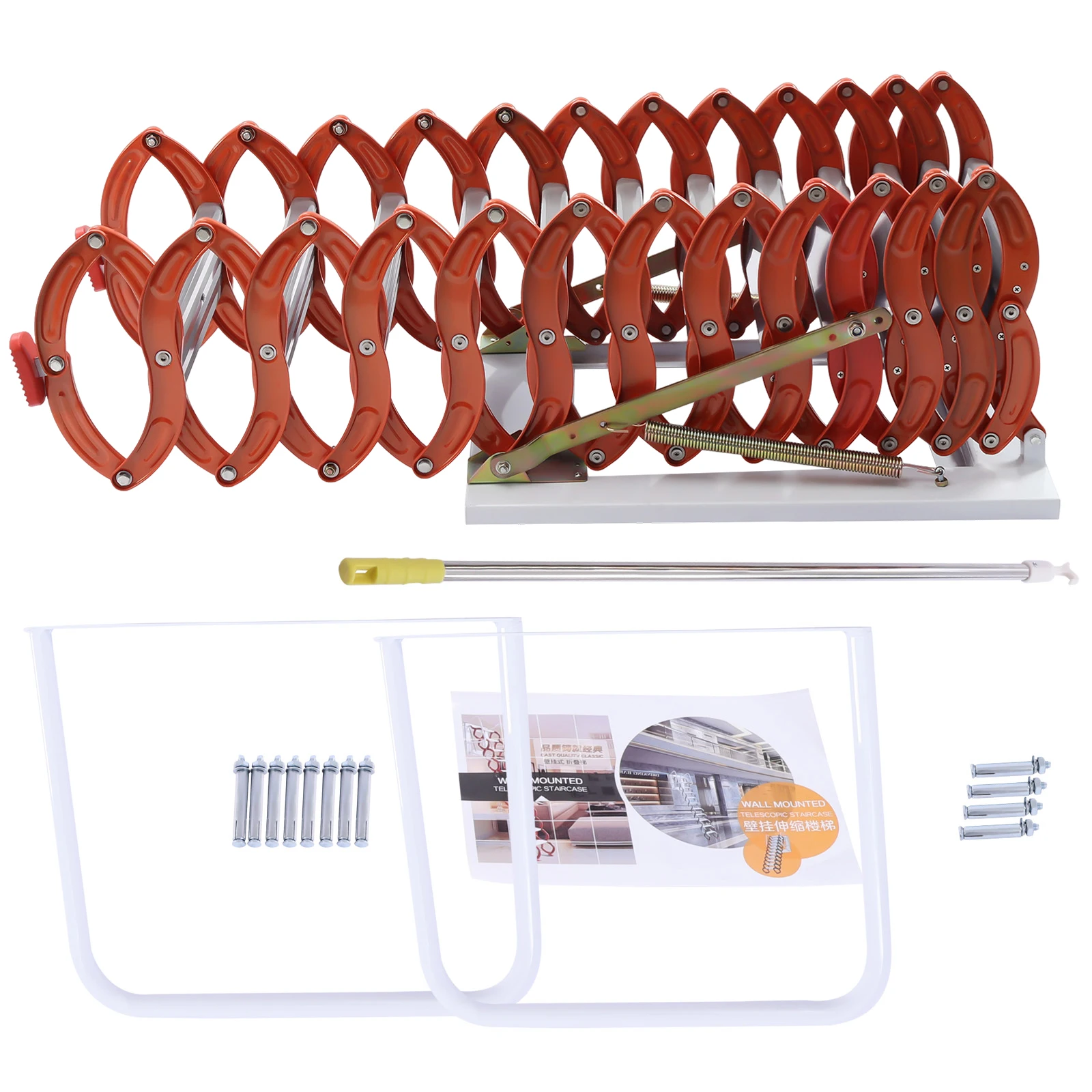 Attic Stairs 12 Lattice Foldable Stairs Step Ladders Wall-Mounted Type Attic Ladder Alloy Extension Loft Ladder Blue/Orange