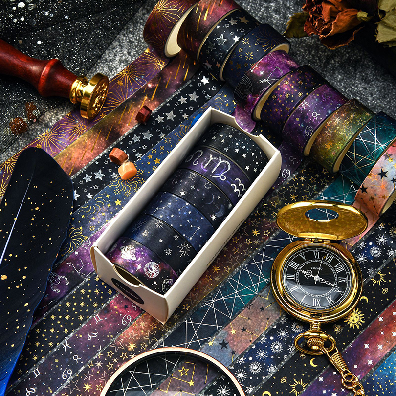 6 個または 12 個星空和紙テープスクラップブッキング用品箔装飾粘着テープわしたテープ日記装飾和紙テープ