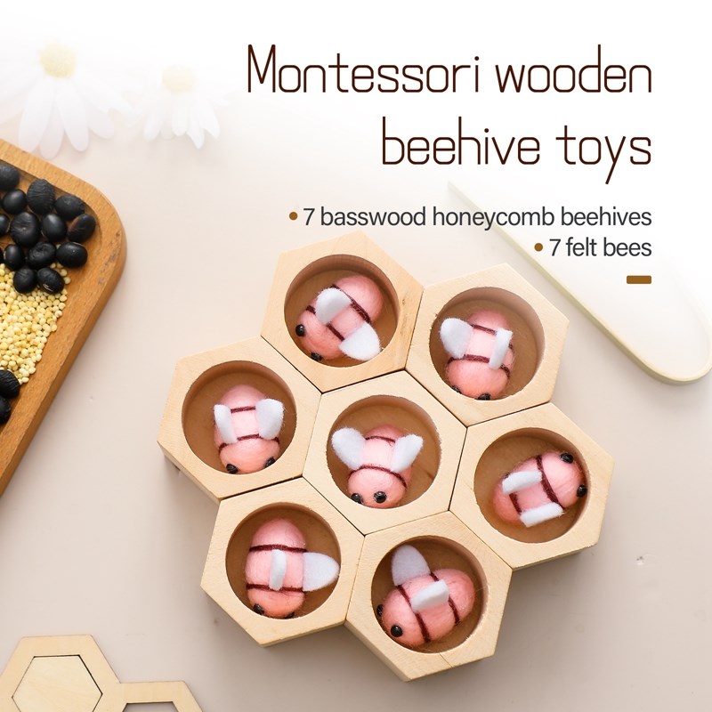 Juguetes sensoriales de abeja para recién nacidos, juguete de habilidad motora fina, juego Montessori de abejas, juguetes creativos de madera para bebés de 0 a 12 meses, regalos