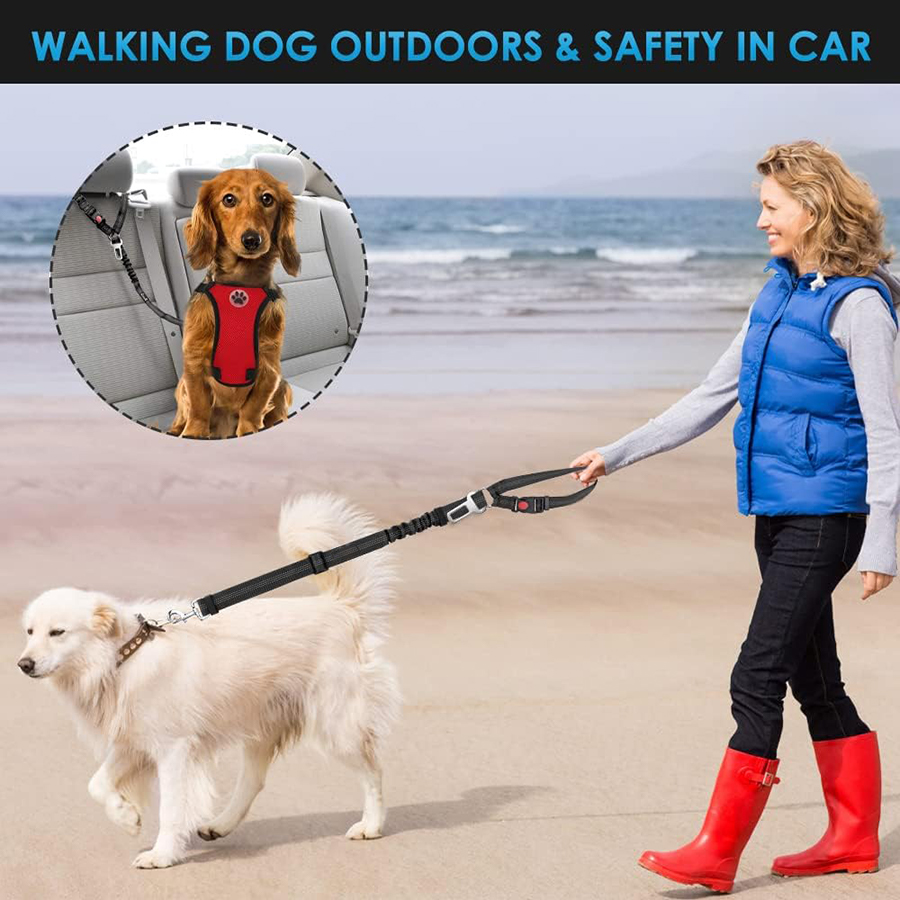 Cuerda para cinturón de seguridad de coche para mascotas, anillo circular, cinturón reflectante elástico retráctil para coche de perro, cuerda de remolque para perros