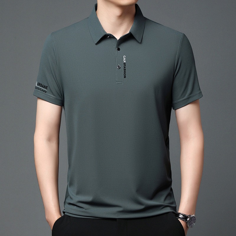2025 Polo de manga corta de Color sólido para hombre, Top elástico cómodo y transpirable, recién llegados, estilo informal de negocios