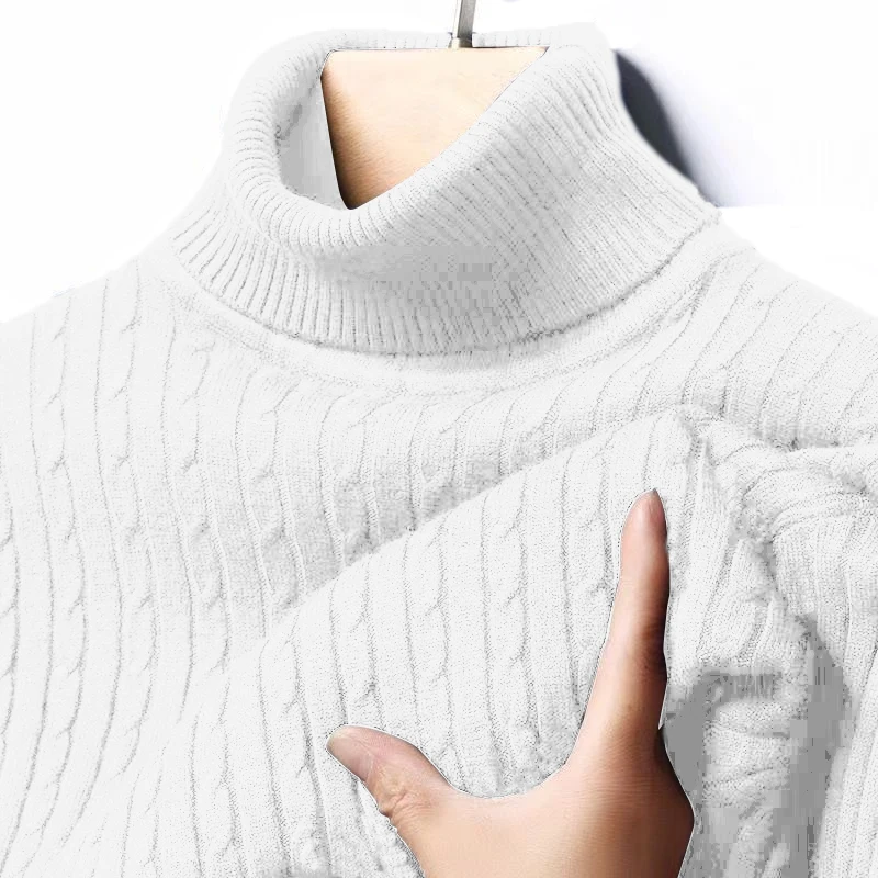 Herbst Herren gerippter Rollkragenpullover warm taillierter Strickpullover Sweatesr Jacquard gestreift lässig lange Ärmel Basic Top