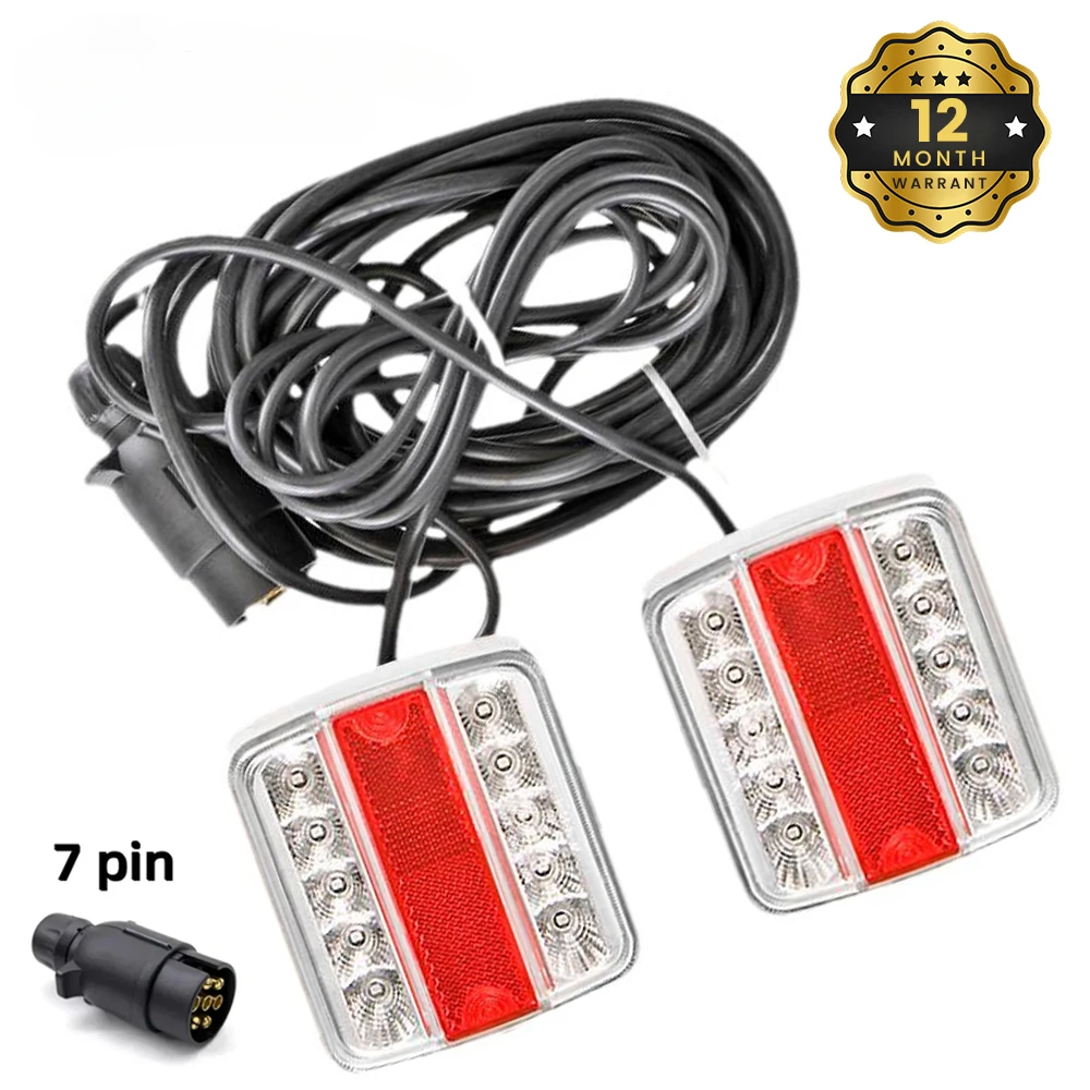 2 шт./компл., 12 В, задний фонарь для буксировки прицепа, 16 светодиодов, кабель 10 м, 7-контактный универсальный стоп-сигнал, лампа номерного знака, водонепроницаемая