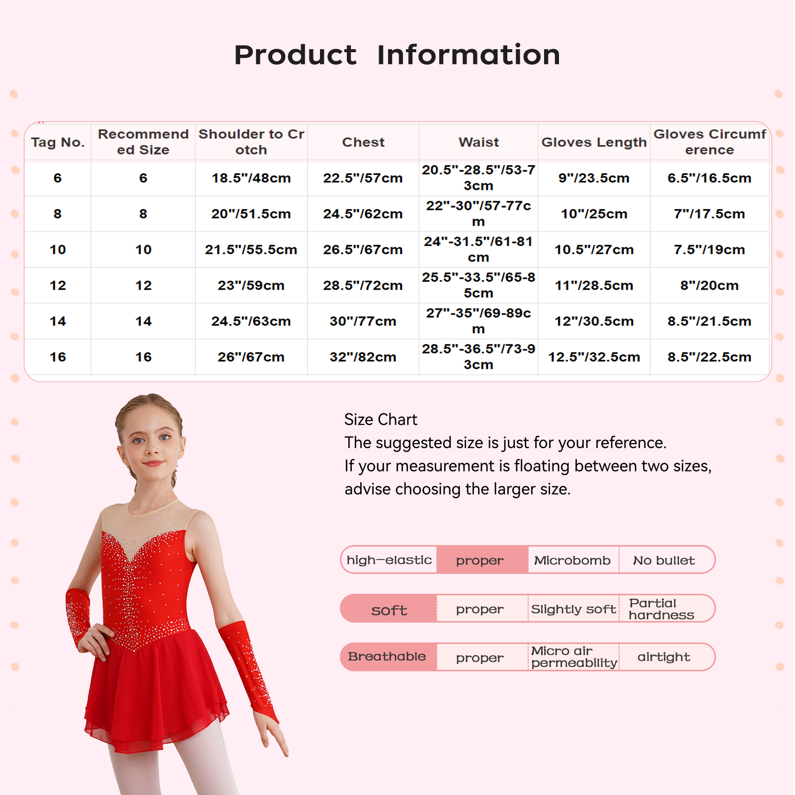 Künstlerisches Eiskunstlauf-Tanzkleid für Kinder, Mädchen, mit Handschuhen, glänzenden Strasssteinen, Rhythmus-Gymnastik-Trikot, lyrisches Ballett-Tutu-Kleid