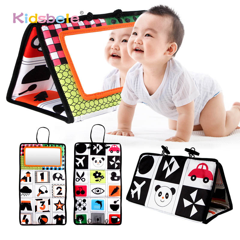 Berço dobrável brinquedo atividade livro macio para crianças tempo de barriga espelho do bebê brinquedos infantis primeiros presentes desenvolvimento visual brinquedos recém-nascidos