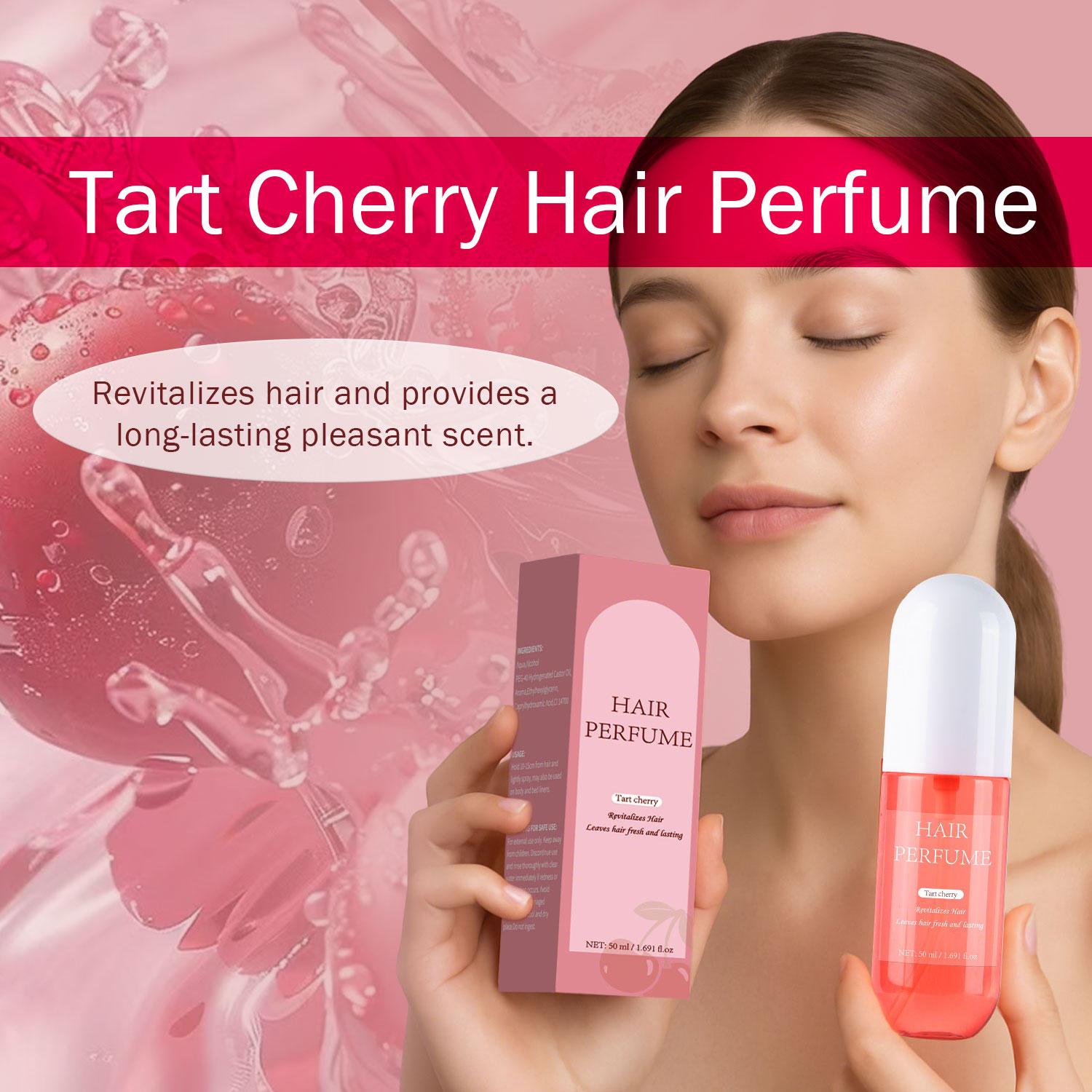 50 ml Tart Cherry Body Mist für Frauen, erfrischendes Haar, Körper und Kissen, Deodorant-Spray, Parfum, langanhaltender Duft, Körperspray