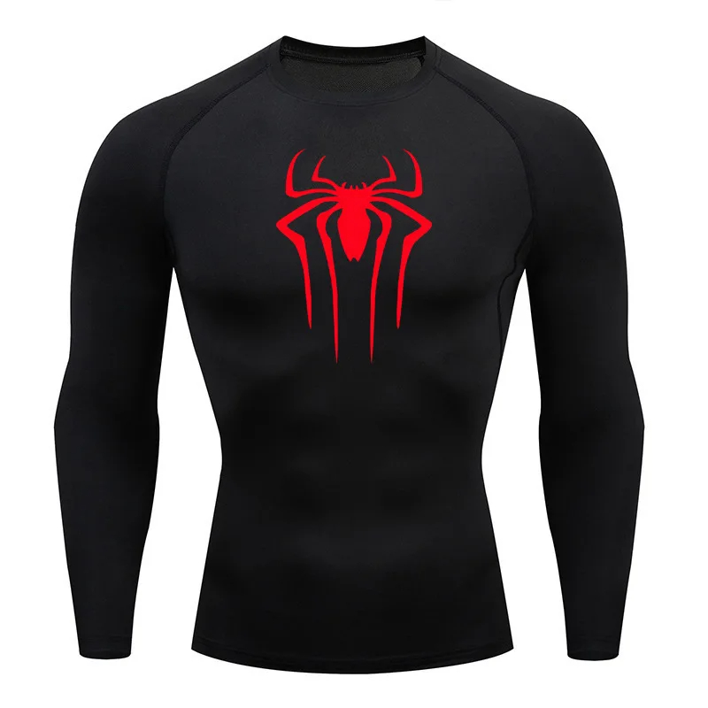 Men's sun protection spiderman sport shirt long sleeve compression shirt second skin running training wear Rashgarda MMA