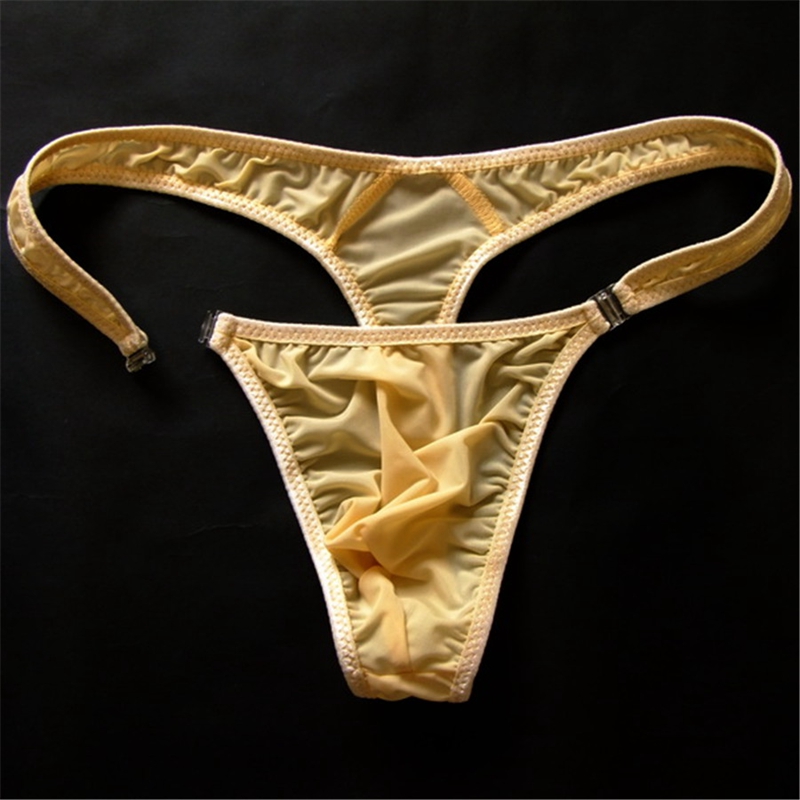 Tangas de nailon translúcido para hombre, Bikini Sexy con botones, Bragas, Tanga, parte trasera en T, ropa interior Gay, M/L/XL, oferta, 2019