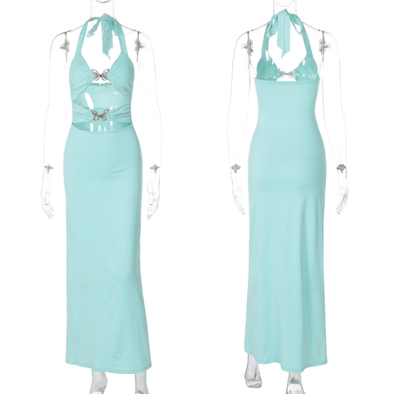 Sexy, aushöhlen, Maxikleid für Damen, 2022, Sommermode, Schleife, Neckholder, ärmellos, figurbetont, Abendparty-Kleider, Club-Outfits