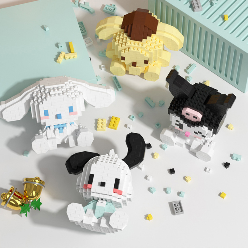 Sanrio Hello Kitty Micro Building Block Pochacco Cinnamoroll Kuromi Assembled 3D Model My Melody Mini Bricks Figure Toys