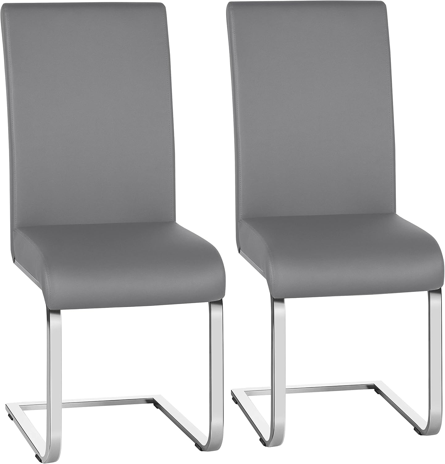 Yaheetech 2pcs Dining Chairs Leather Chairs for Kitchen Dining Room with High Back and MetalDining Furniture Light Gray