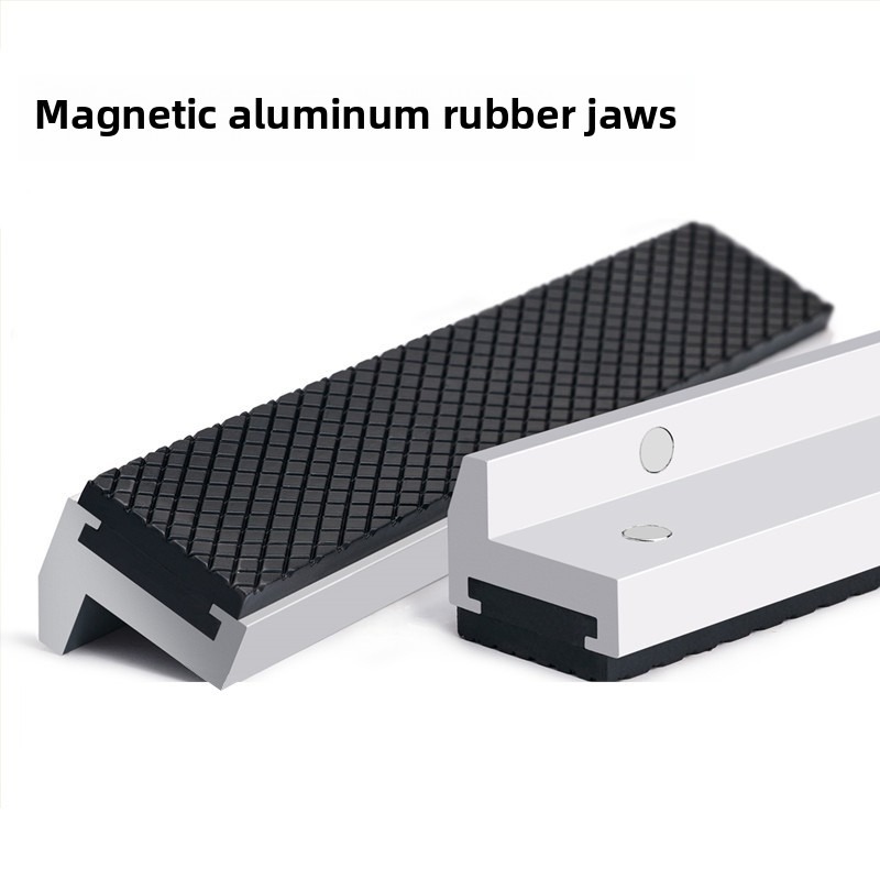 2PC Magnetic Jaw Pads Soft Rubber Padded Protector Multi Slot Inserts for Bench Vise Milling Machine Metalworking Tools