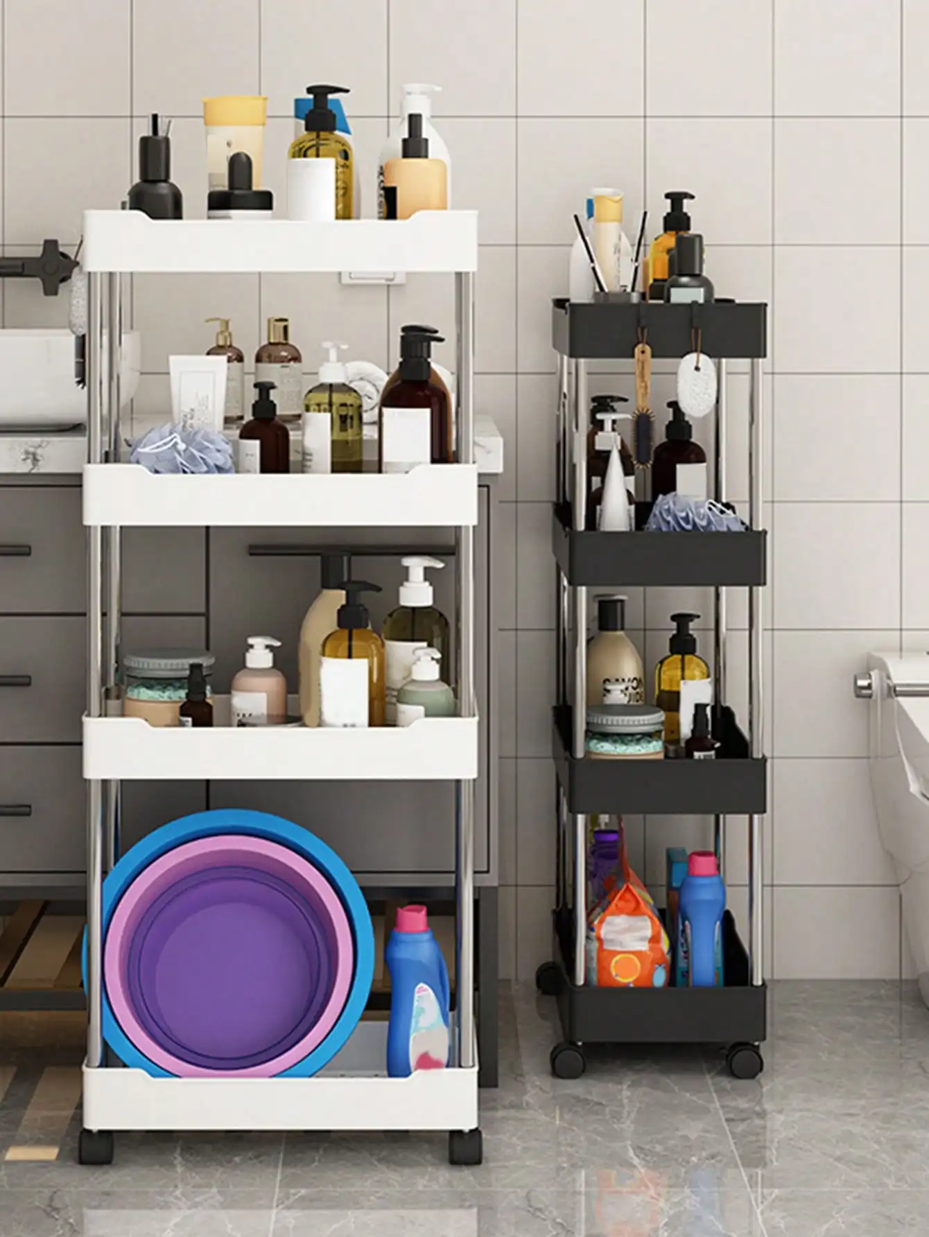 1pcs 3/4 ชั้น Rolling Utility Cart ชั้นวางของ Movable Gap Storage Rack ห้องครัวห้องน้ํา Slim สไลด์ Organizer ชั้นวางของห้องรับแขก