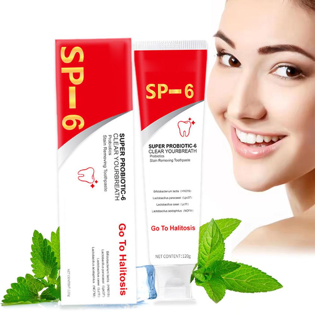 1-10 ชิ้น SP-6 โปรไบโอติกไวท์เทนนิ่งคราบยาสีฟันสดชื่นลมหายใจปรับปรุงฟันสีเหลืองยาสีฟันโปรไบโอติก Fresh Care